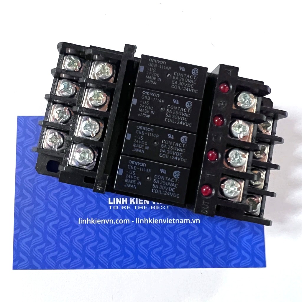 Cầu đấu rơ le 4 kênh 24V 5A OMRON G6B-4BND cài ray cho PLC - K1H18