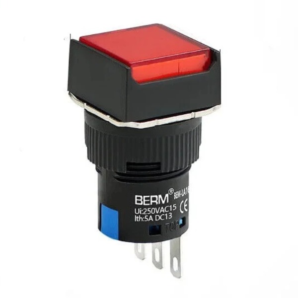 Nút nhấn giữ vuông 16mm LA16 24V 5 chân màu đỏ / chính hãng BERM / AL6 nút nhấn chất lượng cao - J2H9