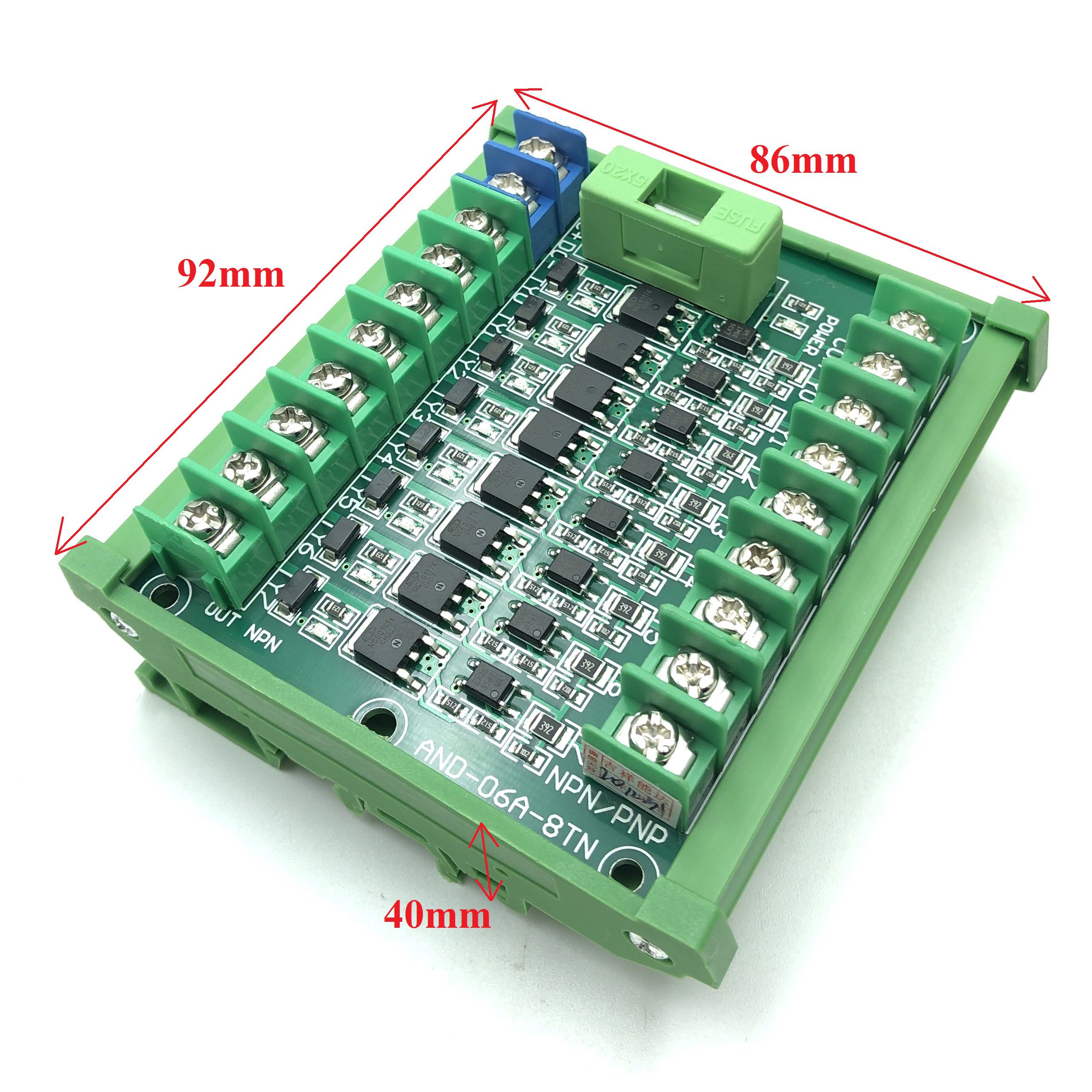 Bo mạch mosfet NPN 8 kênh AND-06A-8TN / cho PLC có cài ray / Module điều khiển van điện từ, cảm biến, nam châm điện