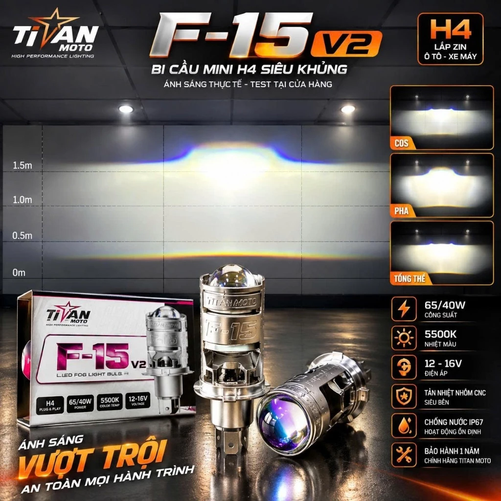 bi led mini titan f15 v2 cắm giắc zin không khoét chóa