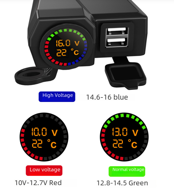 dong ho xe may hien thi dien ap mau sac do xanh do da nang