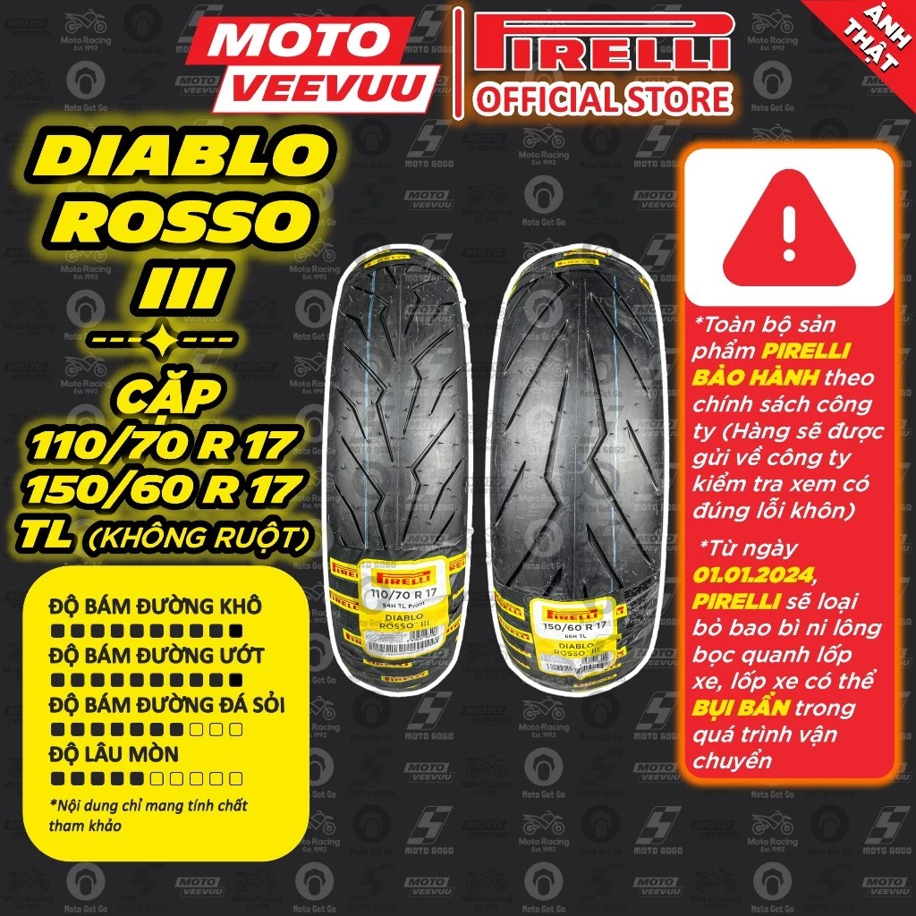 Lốp Pirelli CB300 – bám đường cực tốt, chạy êm ổn định.