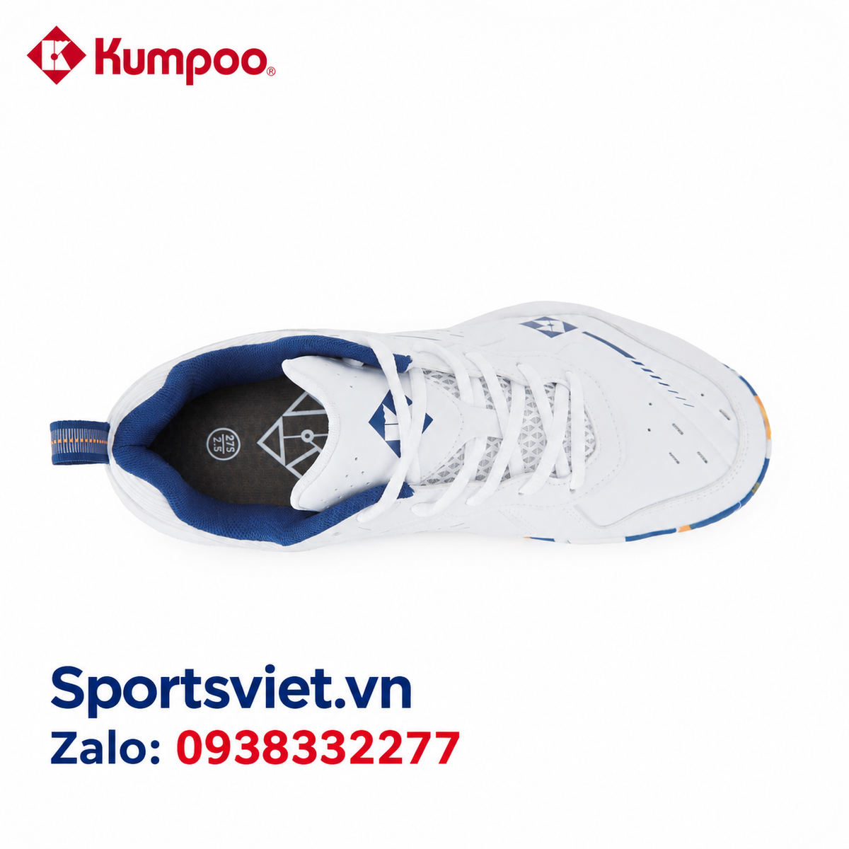 Giay-cau-long-pickleball-Kumpoo-E317-nam-nu-chinh-hang-gia-re-mau-trang-xanh
