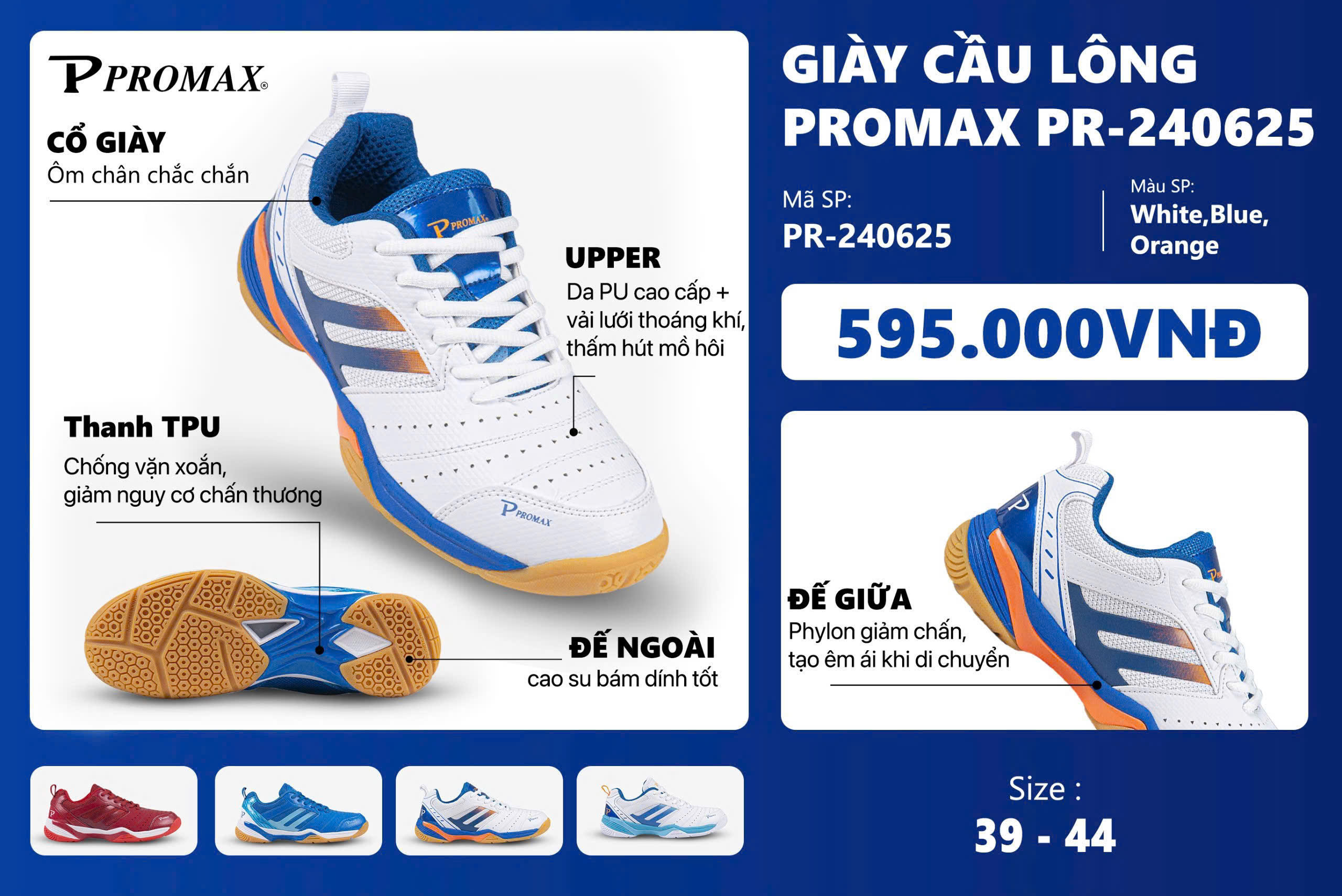 Giay-cau-long-pickleball-bong-chuyen-Promax-PR-240625-nam-nu-chinh-hang-gia-re-mau-trang-xanh-cam