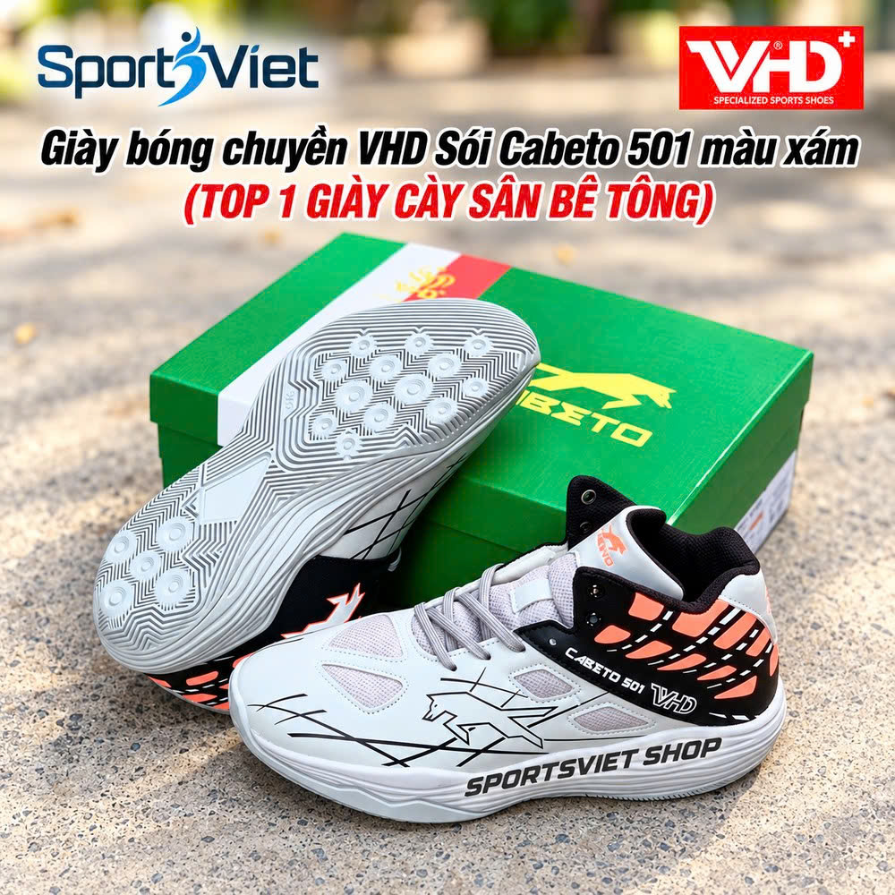 giày bóng chuyền vhd cabeto cày sân bê tông màu xám chính hãng