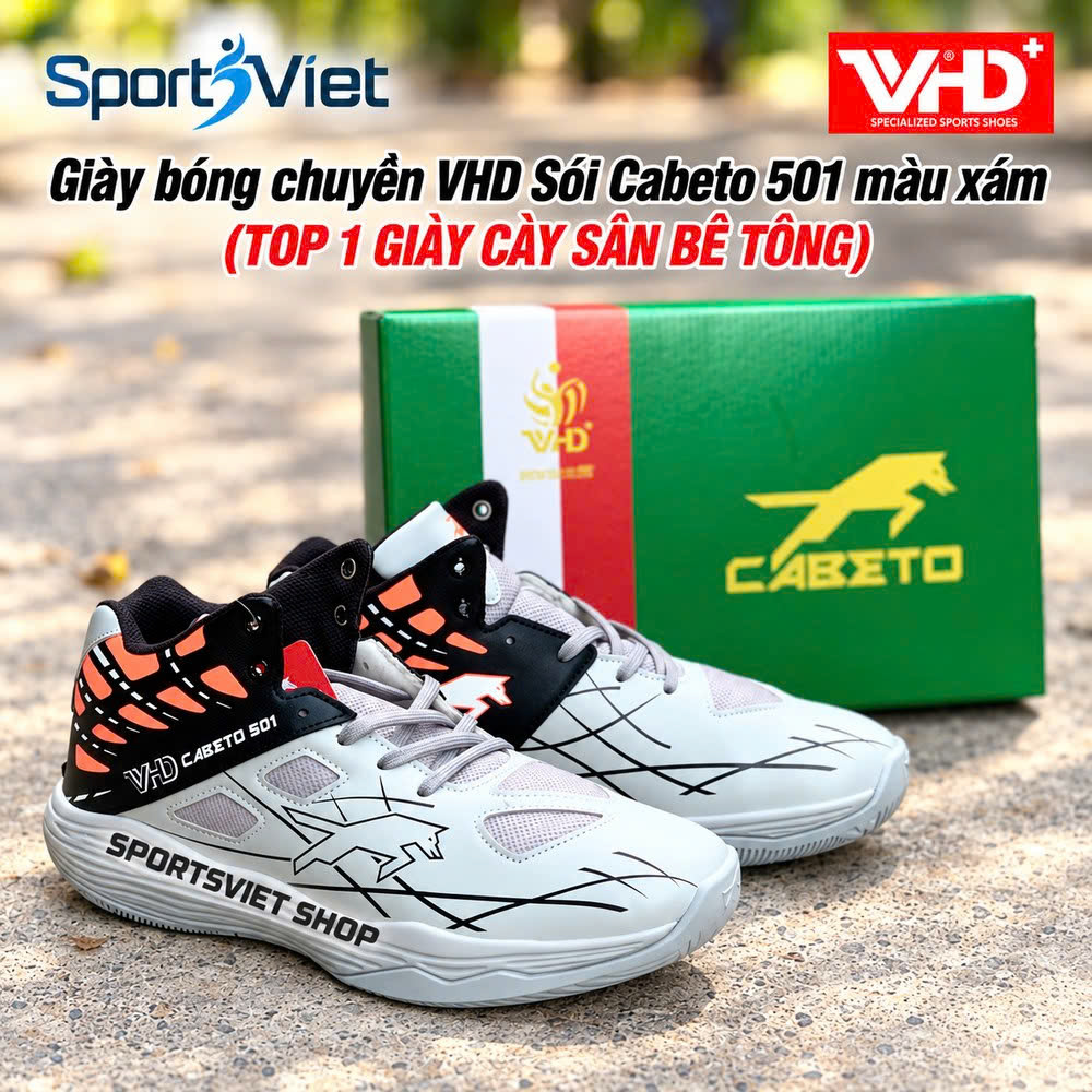 giày bóng chuyền vhd cabeto cày sân bê tông màu xám chính hãng
