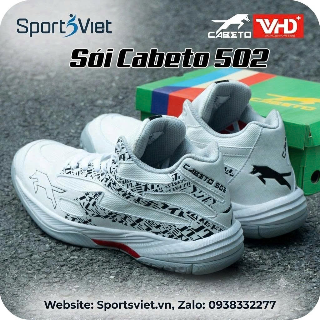giày bóng chuyền vhd cabeto sói 502 màu trắng đen cày sân bê tông cổ cao nam nữ