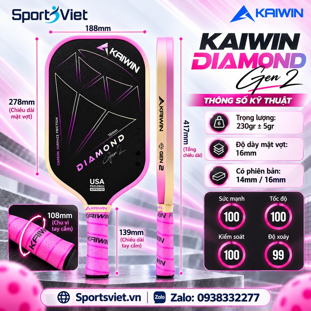 Vot-pickleball-Kaiwin-Diamond-Gen2-nam-nu-chinh-hang-gia-re-mau-hong