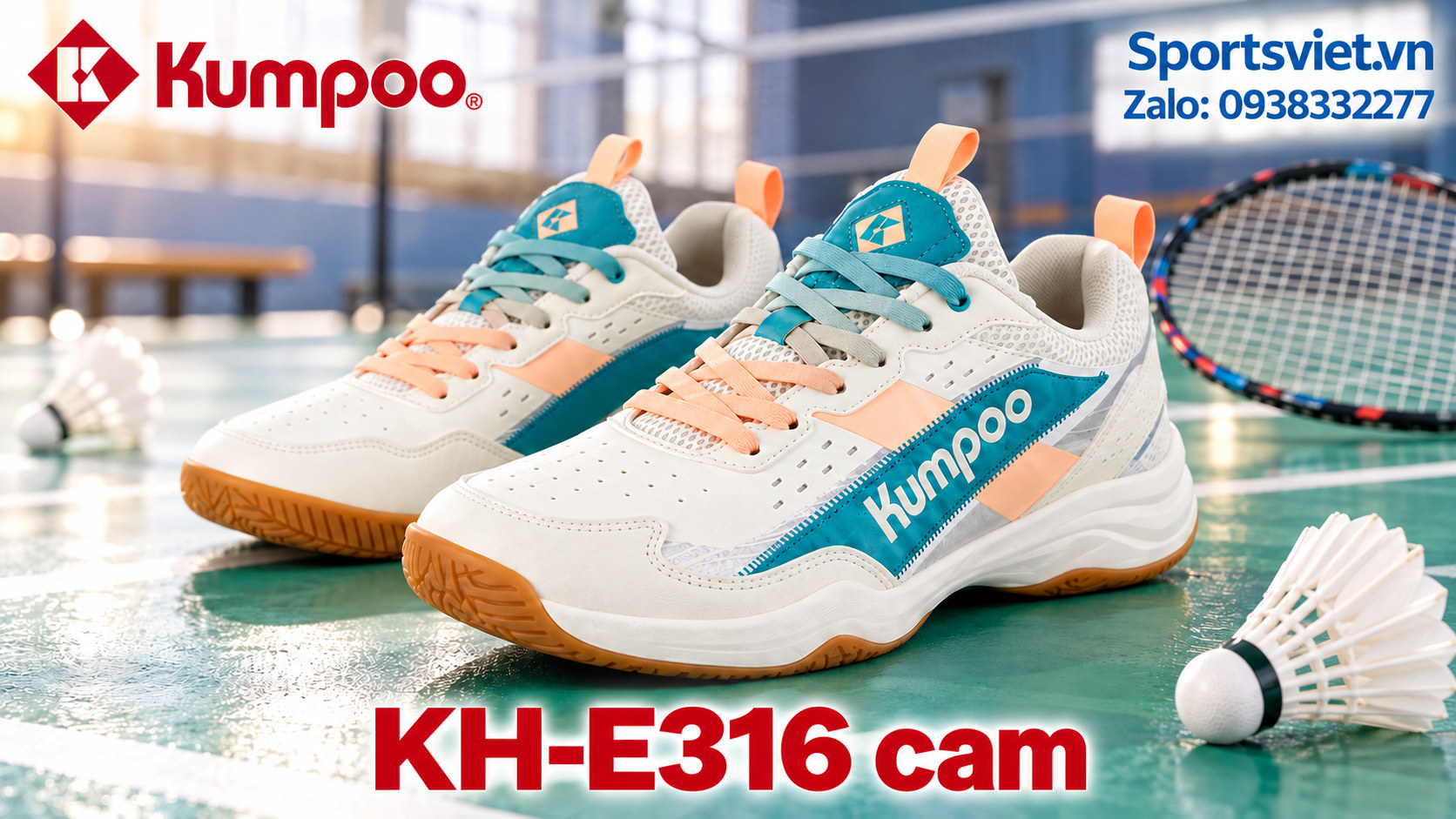 Giay-cau-long-pickleball-Kumpoo-E316-nam-nu-chinh-hang-gia-re-mau-cam