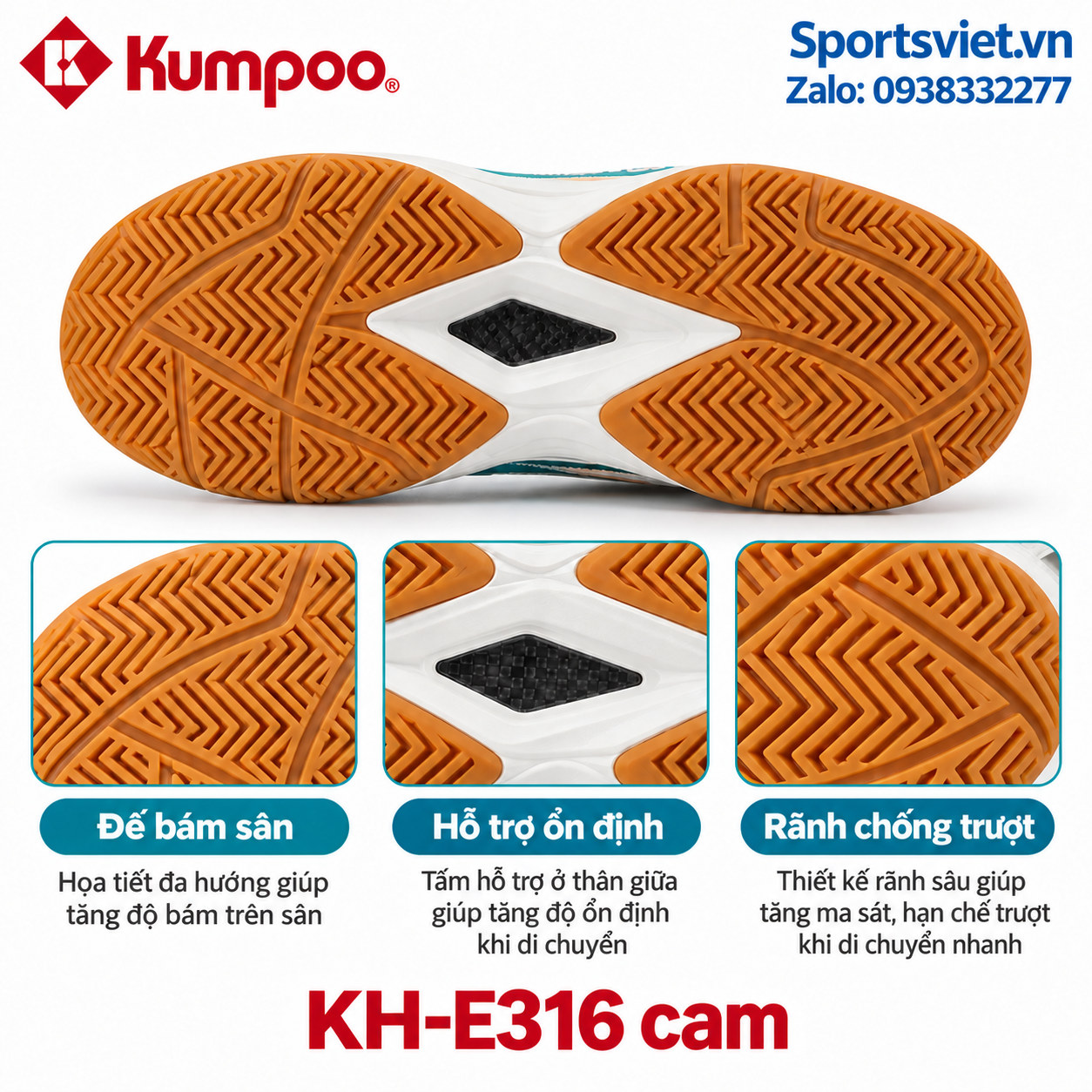 Giay-cau-long-pickleball-Kumpoo-E316-nam-nu-chinh-hang-gia-re-mau-cam