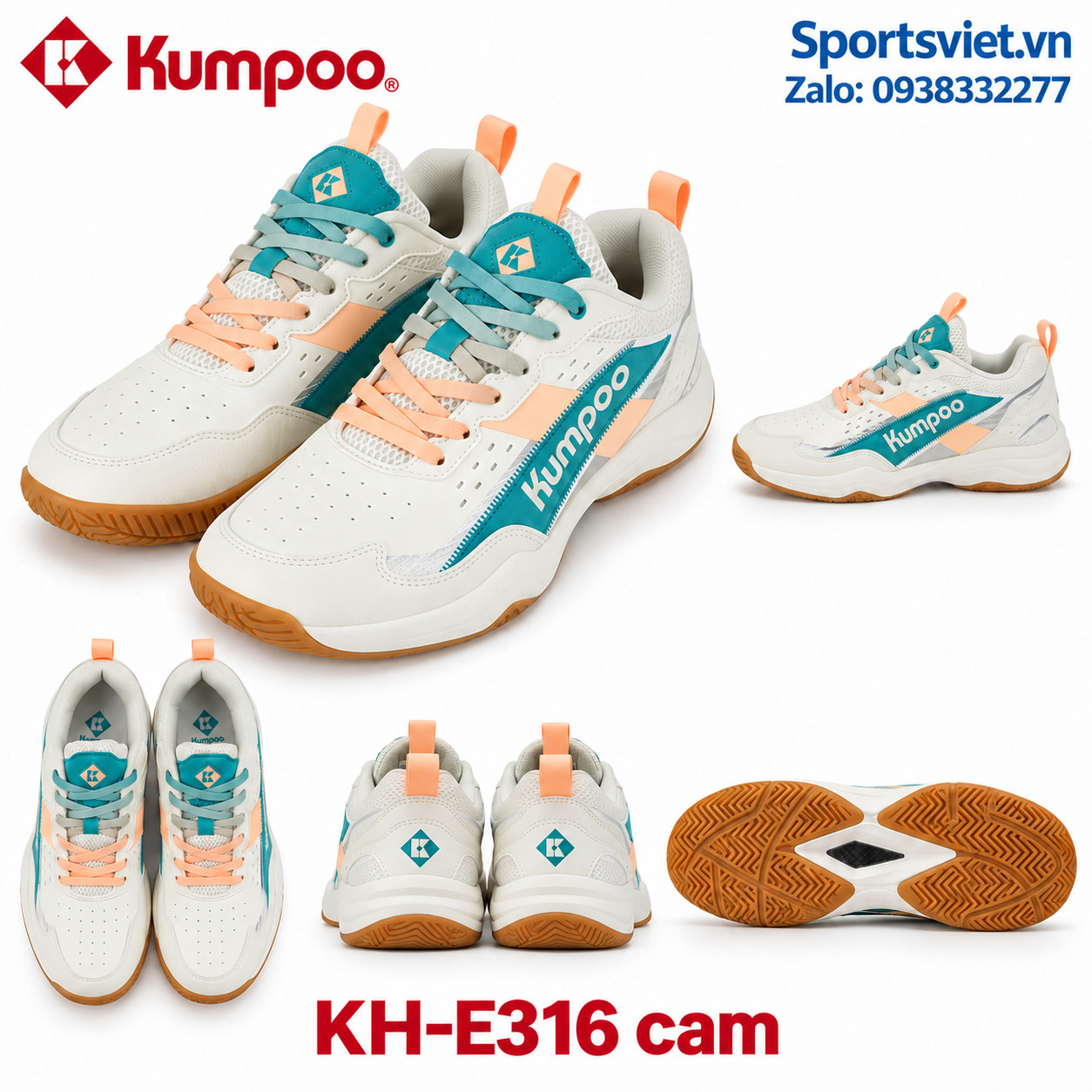 Giay-cau-long-pickleball-Kumpoo-E316-nam-nu-chinh-hang-gia-re-mau-cam