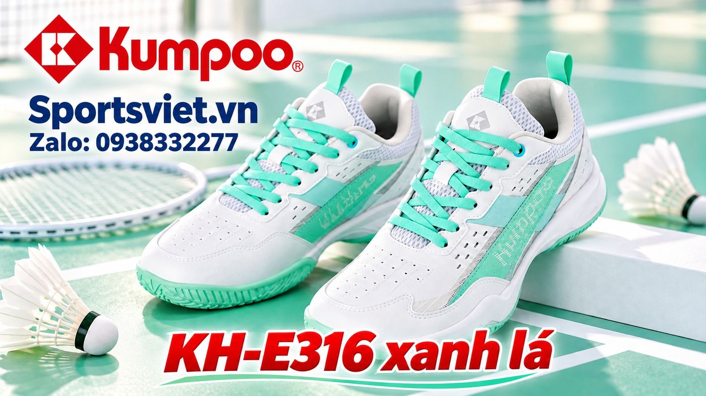 Giay-cau-long-pickleball-Kumpoo-E316-nam-nu-gia-re-chinh-hang-mau-xanh-la