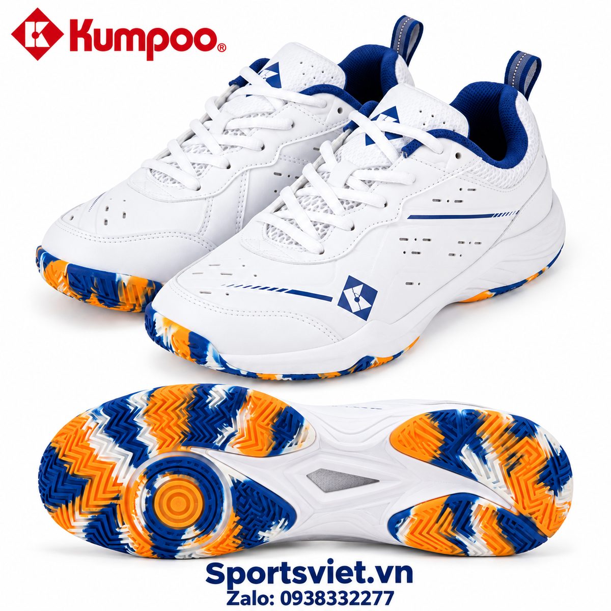 Giay-cau-long-pickleball-Kumpoo-E317-nam-nu-chinh-hang-gia-re-mau-trang-xanh