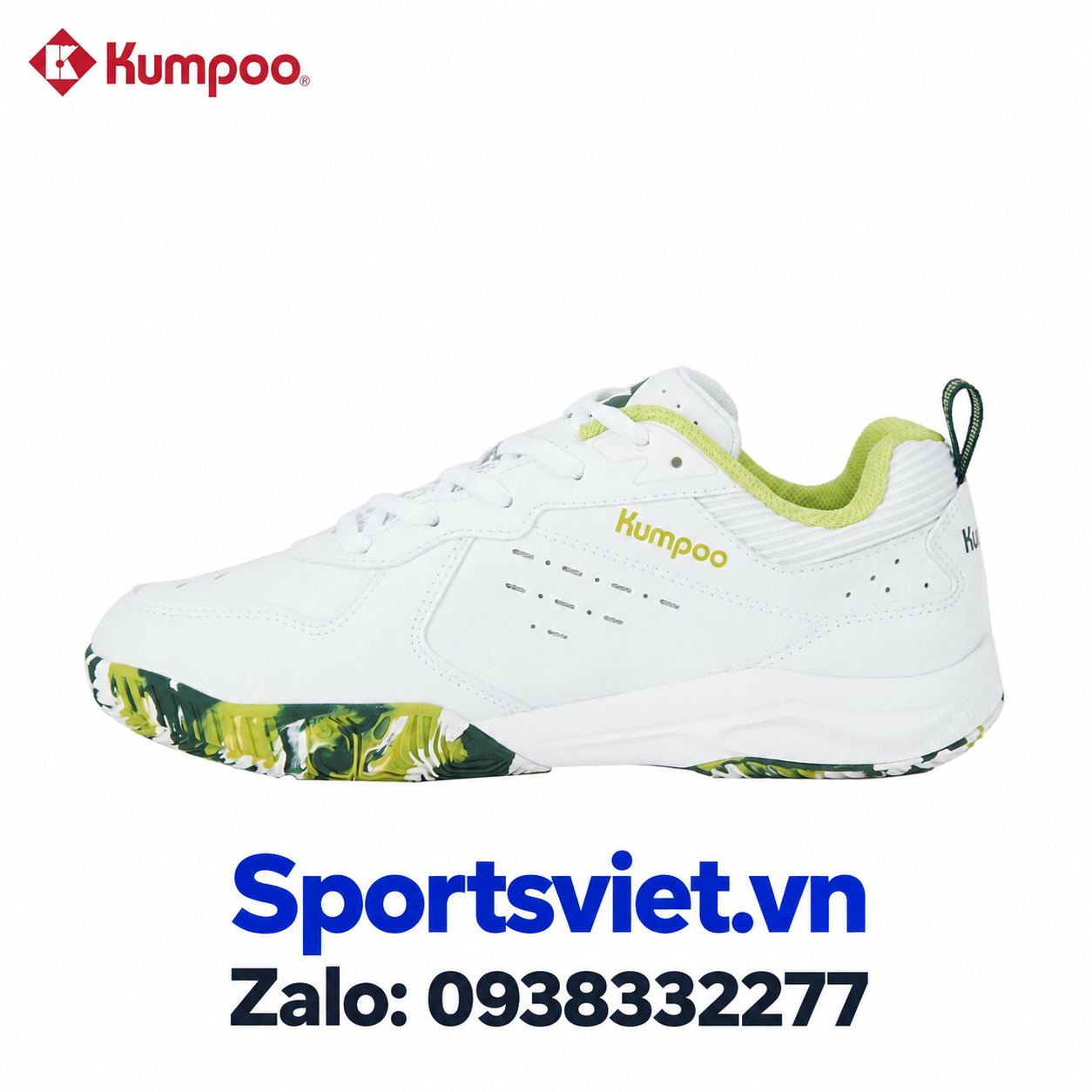 Giay-cau-long-pickleball-Kumpoo-E317-nam-nu-gia-re-chinh-hang-mau-trang-xanh-la