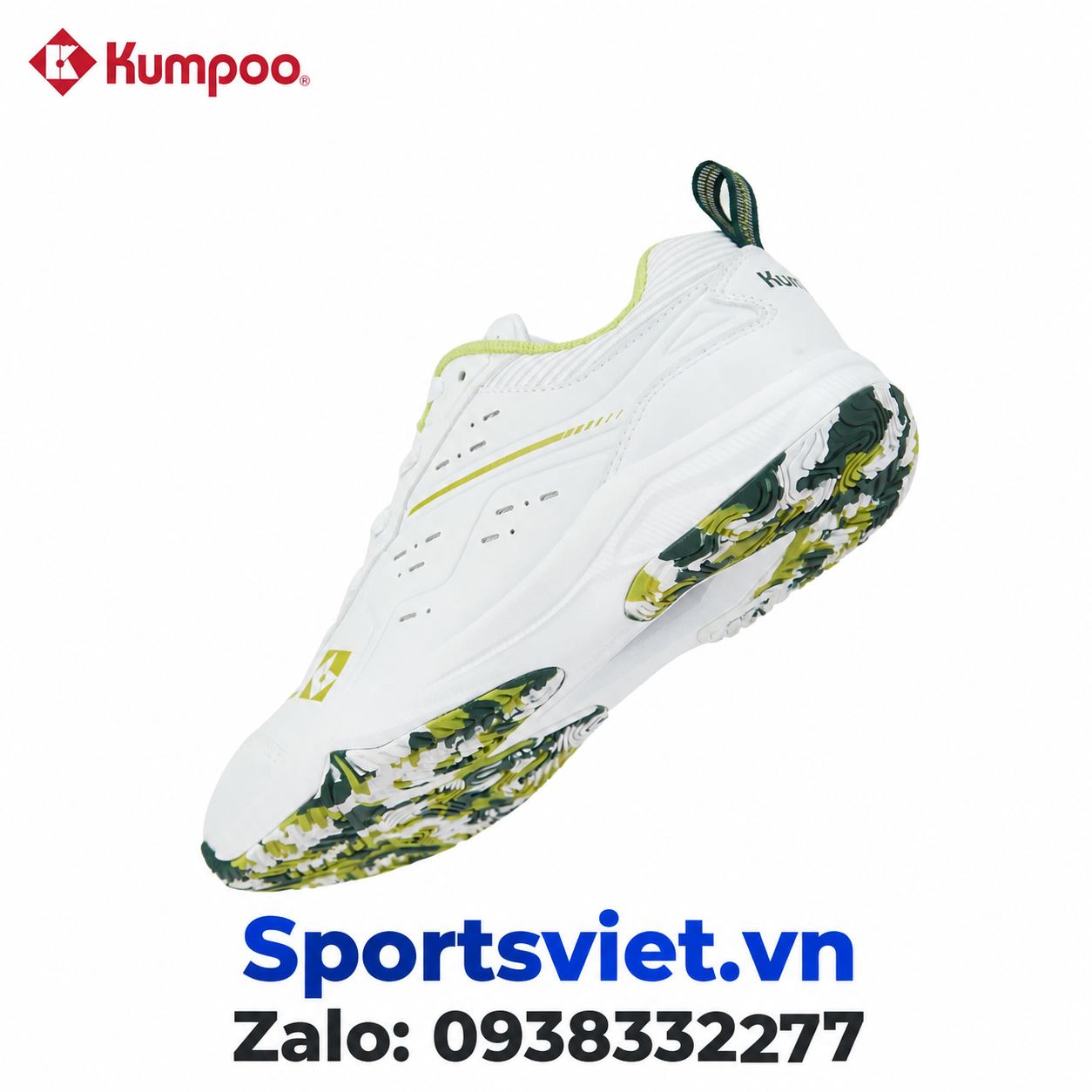 Giay-cau-long-pickleball-Kumpoo-E317-nam-nu-gia-re-chinh-hang-mau-trang-xanh-la