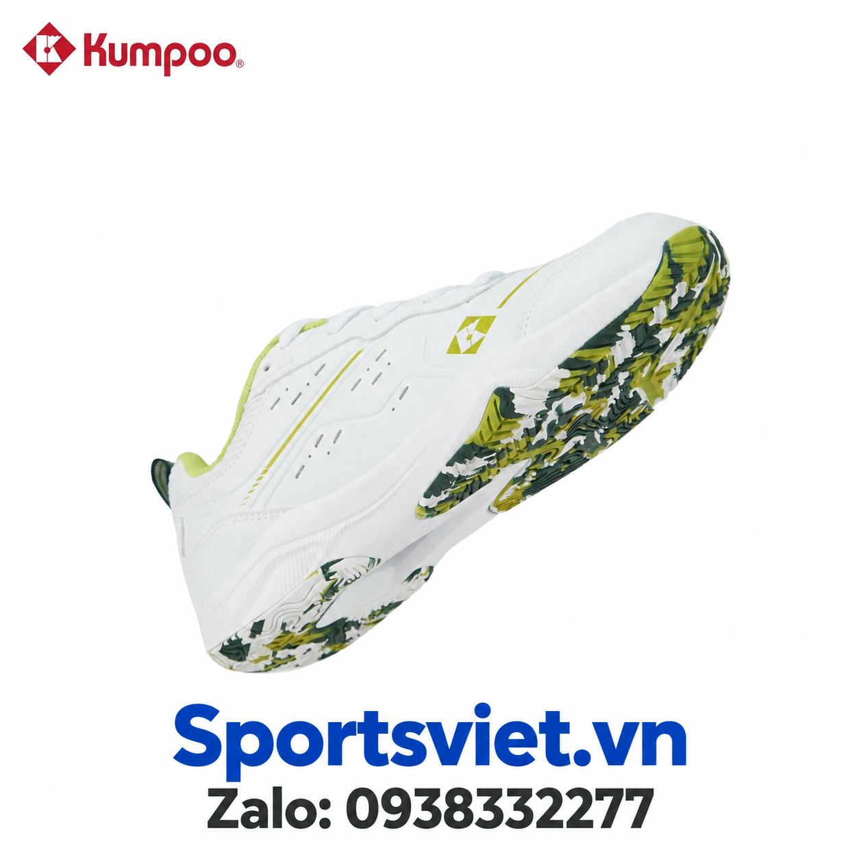 Giay-cau-long-pickleball-Kumpoo-E317-nam-nu-gia-re-chinh-hang-mau-trang-xanh-la
