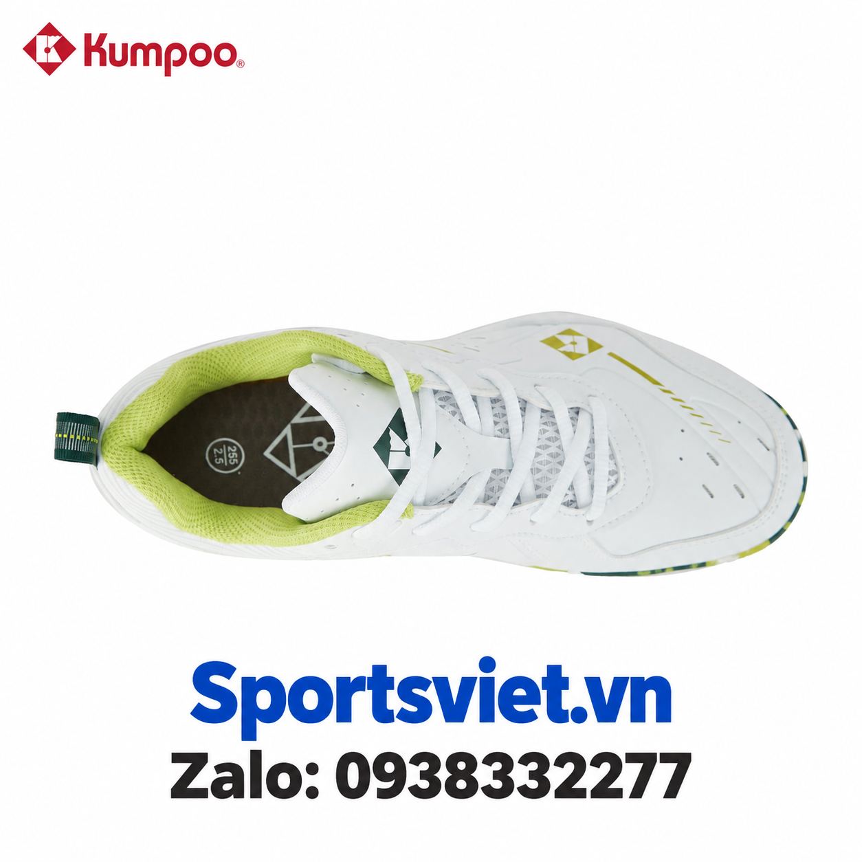 Giay-cau-long-pickleball-Kumpoo-E317-nam-nu-gia-re-chinh-hang-mau-trang-xanh-la