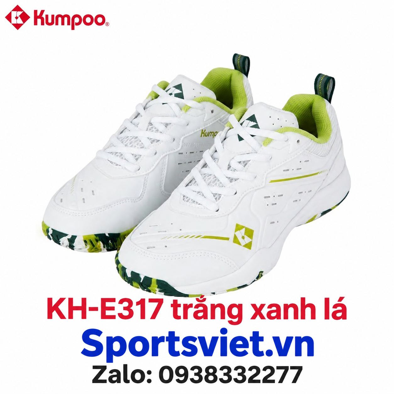 Giay-cau-long-pickleball-Kumpoo-E317-nam-nu-gia-re-chinh-hang-mau-trang-xanh-la