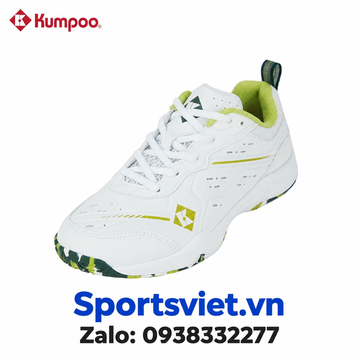 Giay-cau-long-pickleball-Kumpoo-E317-nam-nu-gia-re-chinh-hang-mau-trang-xanh-la