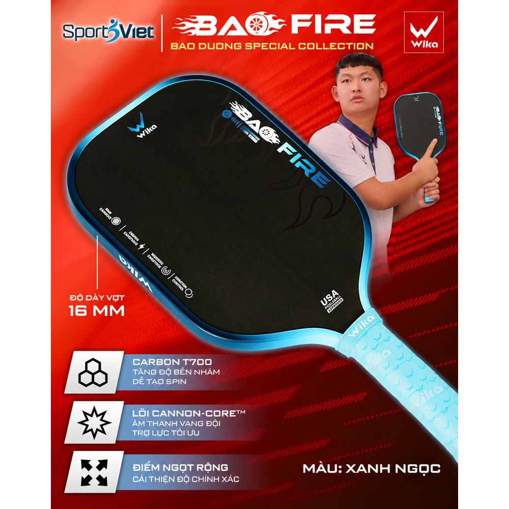 Vot-pickleball-wika-Bao-Fire-Tim-16mm-nam-gia-re-chinh-hang