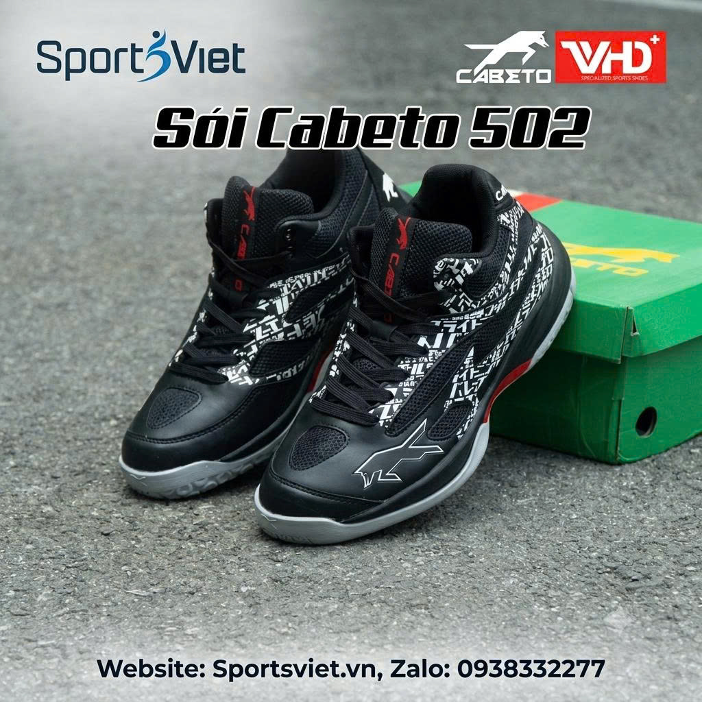 Giày VHD Bóng Chuyền Cabeto Sói 502 Cổ Cao Giá Rẻ Màu Đen – Giày Cày Sân Bê Tông