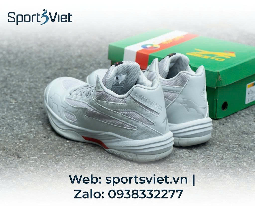 Giày bóng chuyền VHD Cabeto Sói 502 cổ cao trắng xám phối đỏ