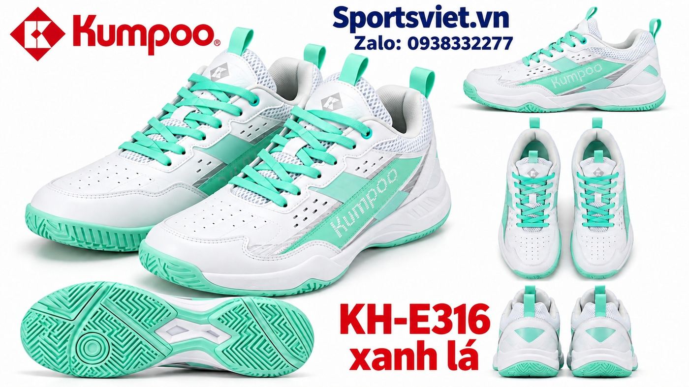 Giay-cau-long-pickleball-Kumpoo-E316-nam-nu-gia-re-chinh-hang-mau-xanh-la