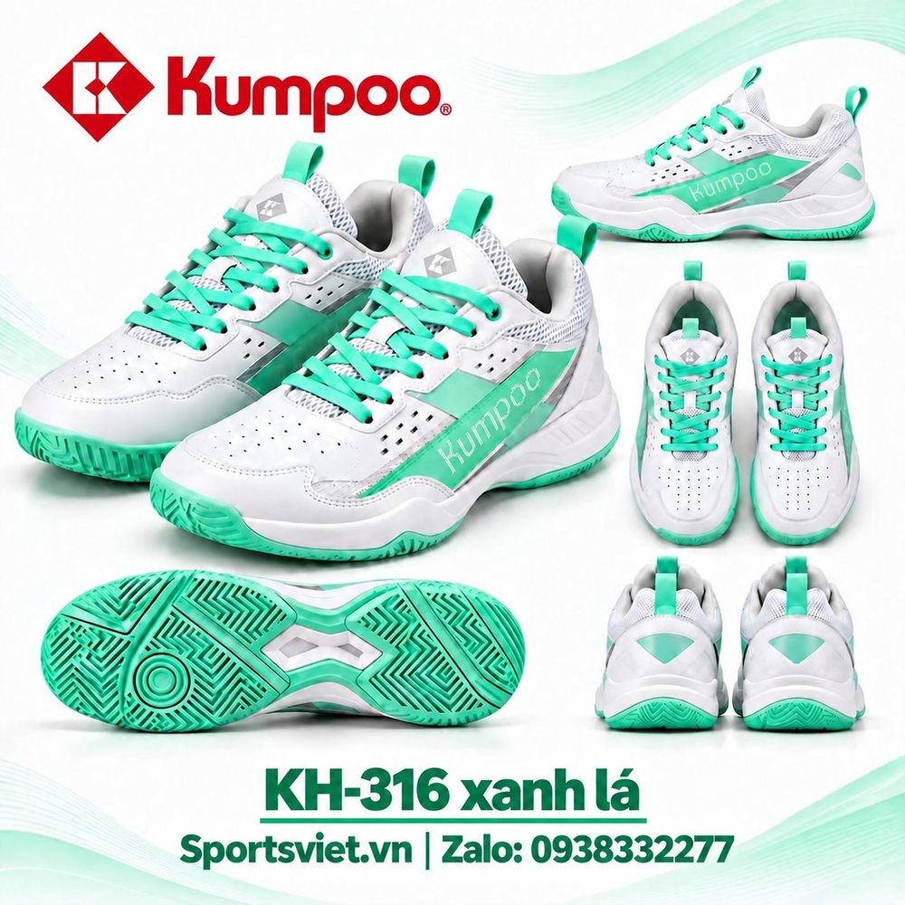 Giay-cau-long-pickleball-Kumpoo-E316-nam-nu-gia-re-chinh-hang-mau-trang-xanh