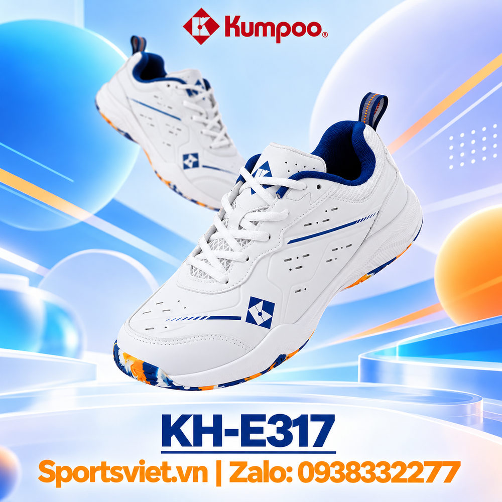 Giay-cau-long-pickleball-Kumpoo-E317-nam-nu-chinh-hang-gia-re-mau-trang-xanh