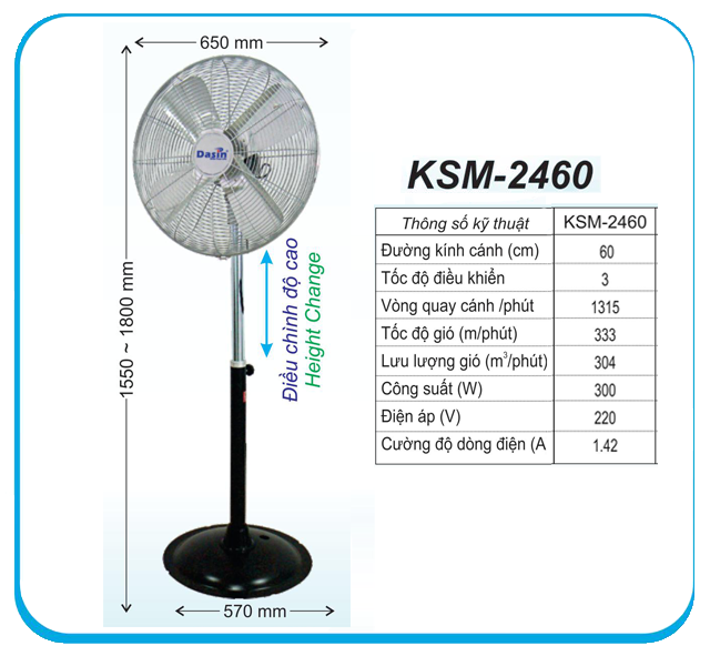 Quạt đứng công nghiệp Dasin KSM-2460