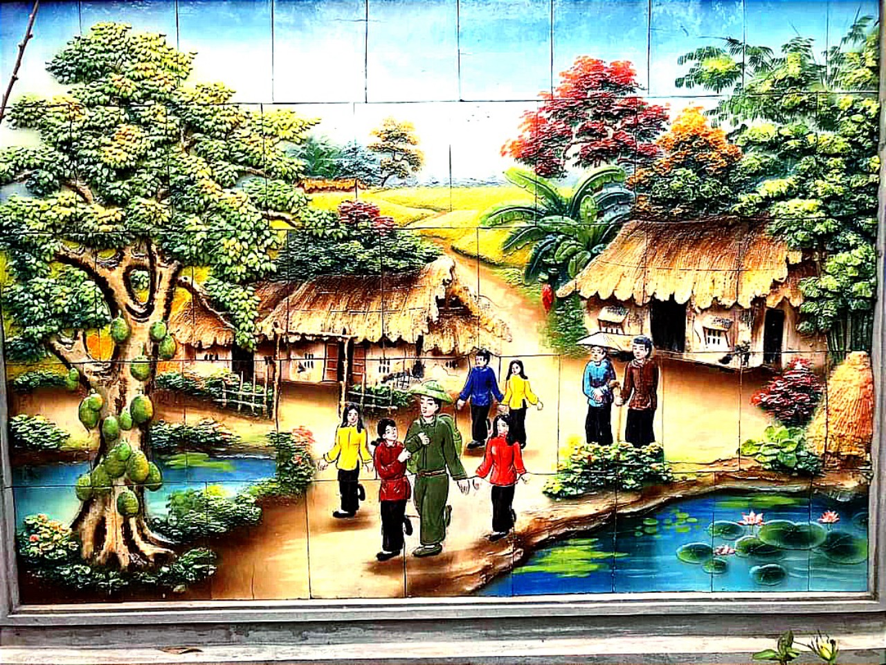 Tứ đại đồng đường-Tranh gốm Trần Hùng