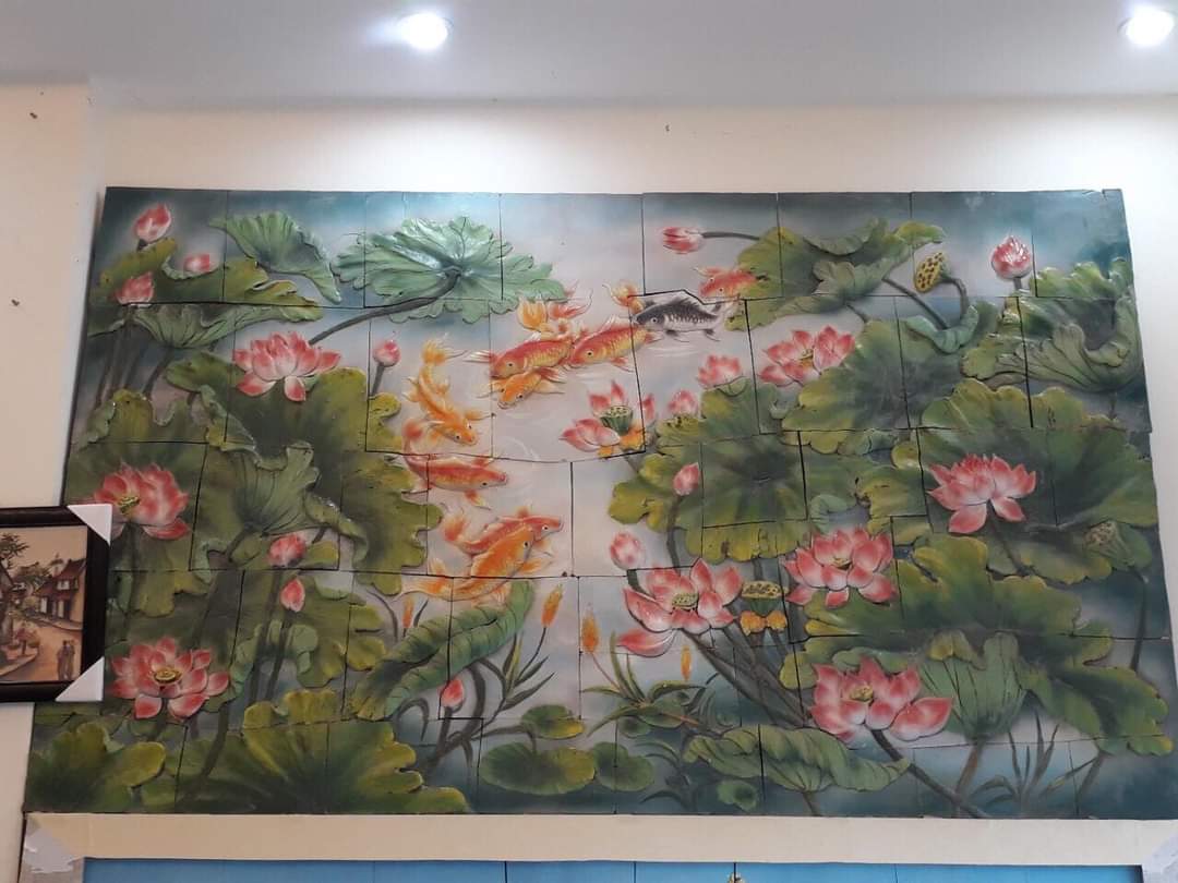 Cửu Ngư quần hội-Tranh gốm Trần Hùng