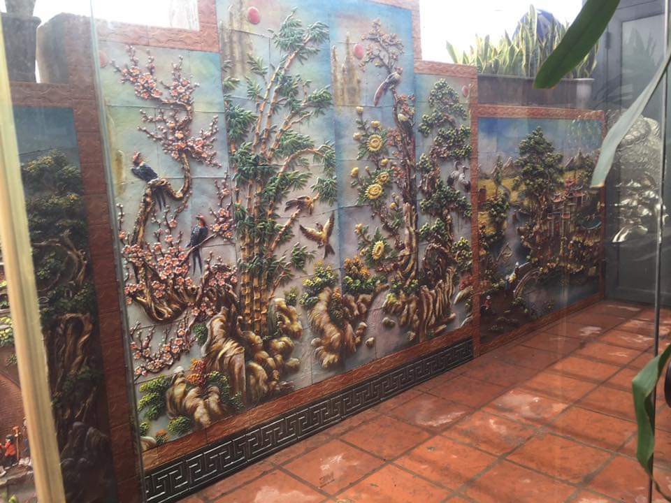 TRANH GỐM TỨ QUÝ ĐẮP NỔI- TÙNG CÚC TRÚC MAI