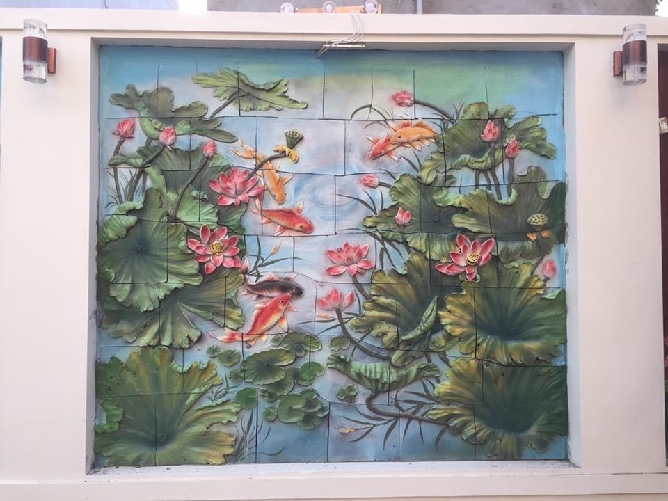 TRANH GỐM MOSAIC SEN CÁ - TRANH GỐM TRẦN HÙNG