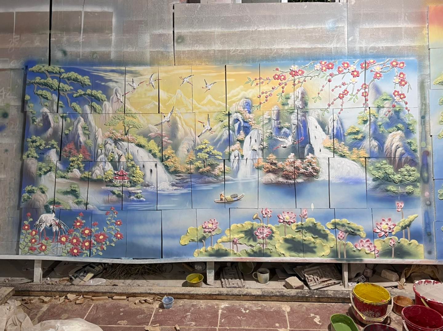 TRANH GỐM ĐẮP NỔI NON NƯỚC HỮU TÌNH