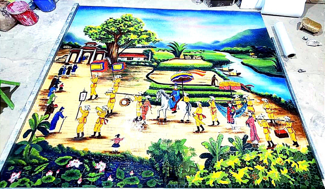 TRANH GỐM ĐẮP NỔI VINH QUY BÁI TỔ