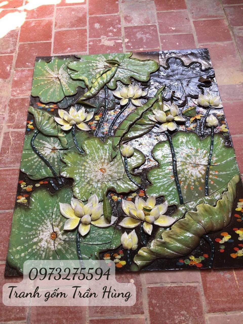 TRANH GỐM ĐẮP NỔI ĐẦM HOA SEN