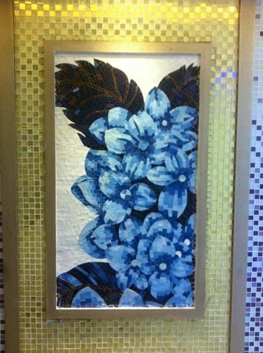 TRANH MOSAIC HOA XANH