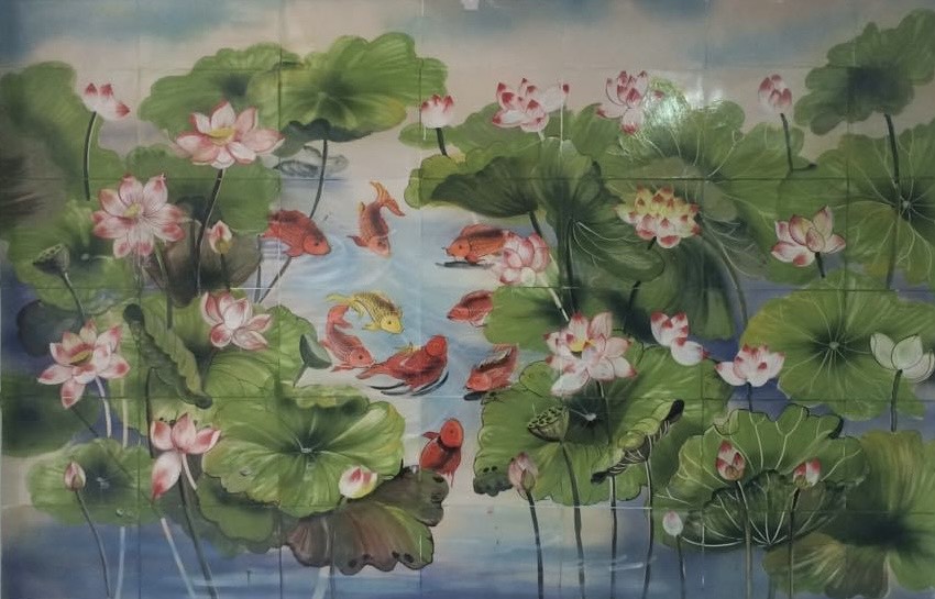 TRANH GỐM ĐẮP NỔI ĐẦM HOA SEN