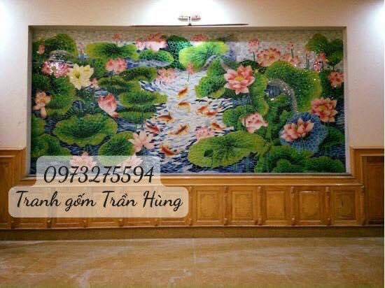 TRANH GỐM ĐẮP NỔI ĐẦM HOA SEN