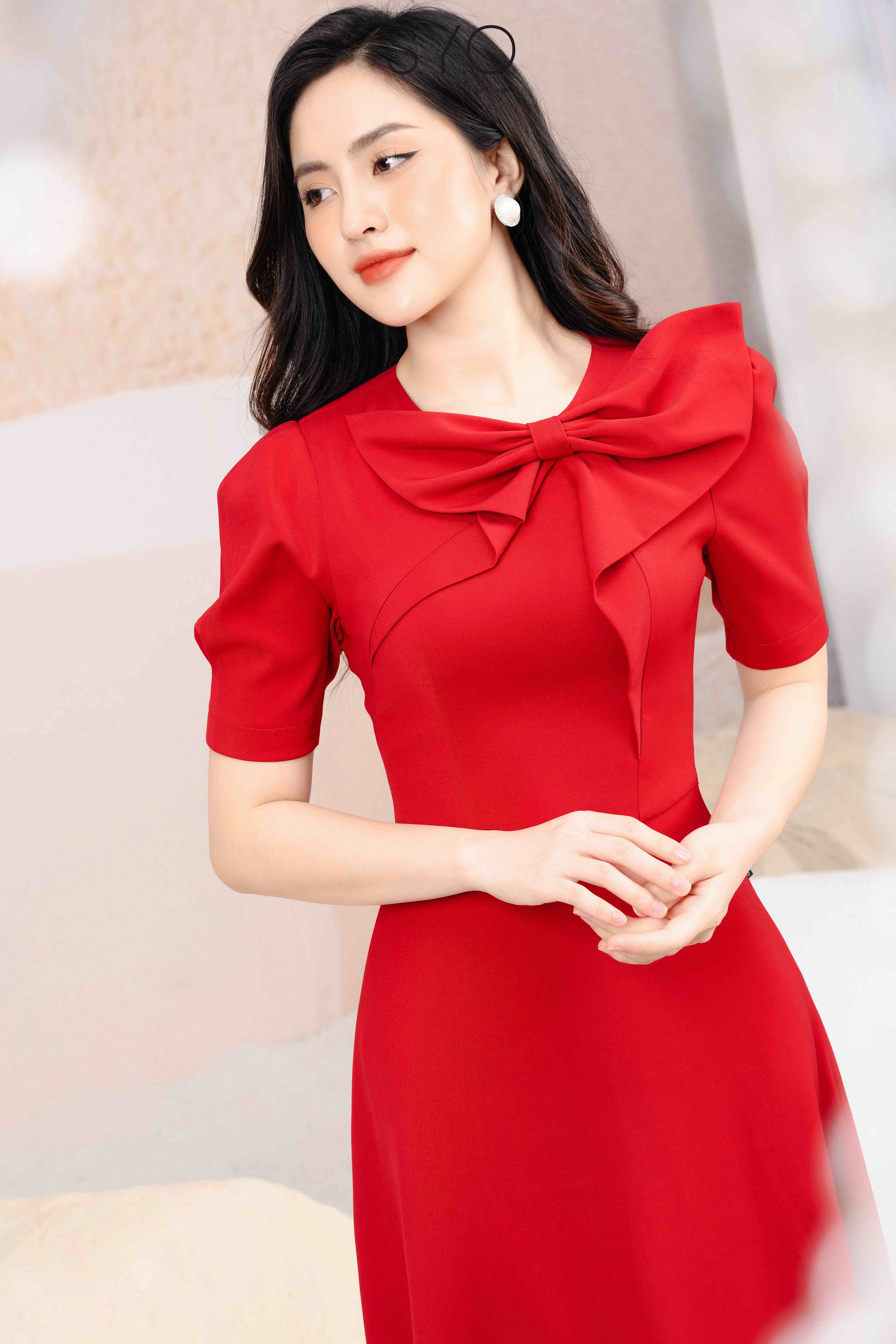 Đầm Oscar028 Cam Nơ Cổ – XXS FASHION