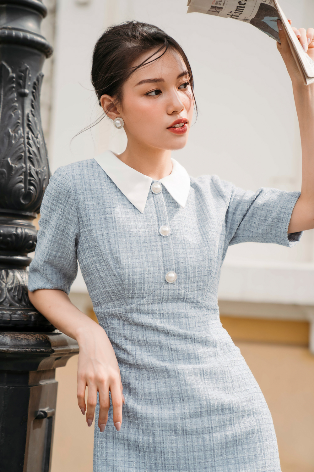 Chân váy tweed hồng dáng ngắn chữ A CV06-35 | Thời trang công sở K&K Fashion