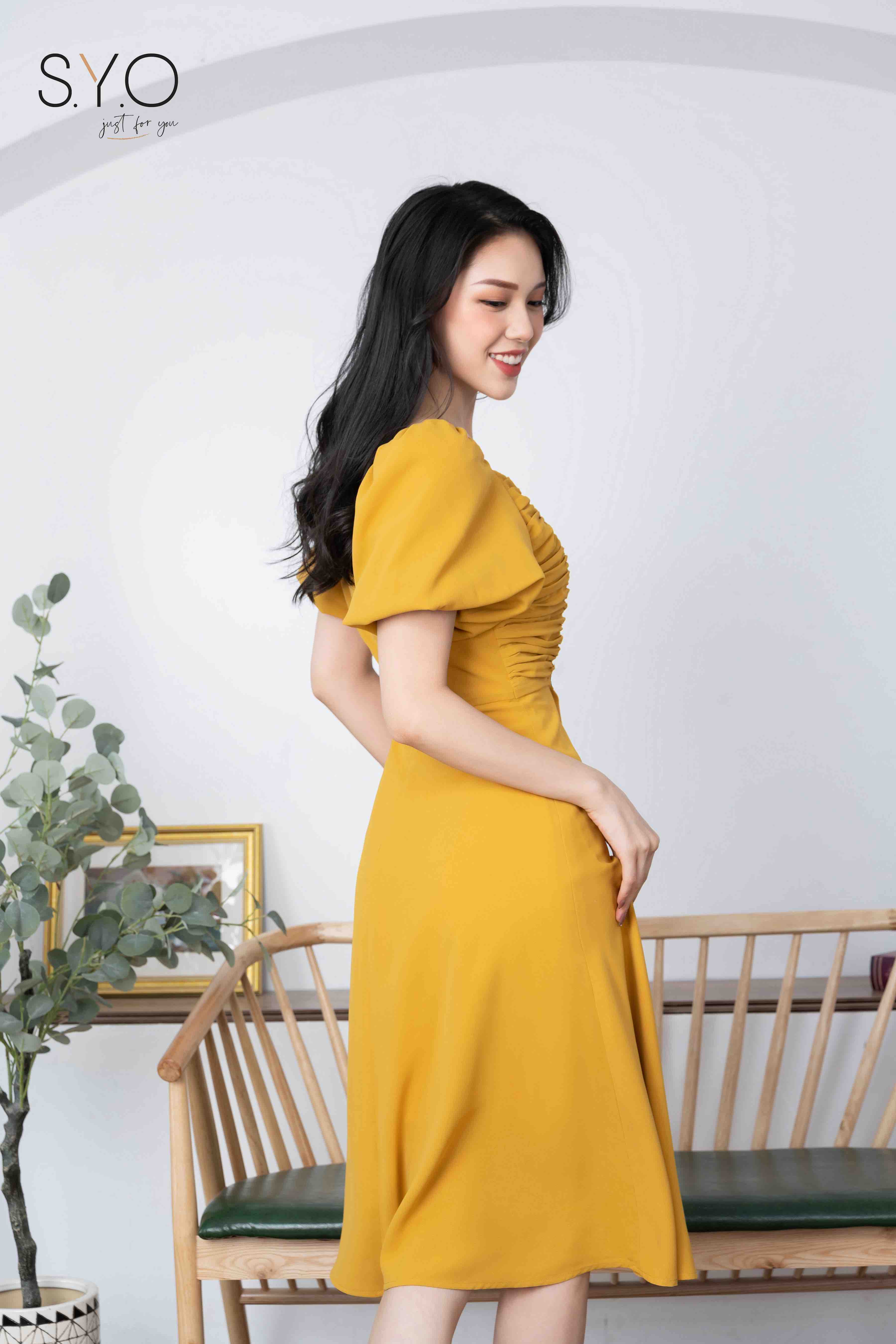 3D4221 - ĐẦM DÁNG XÒE TAY XẾP BỒNG | Nefertiti Fashion