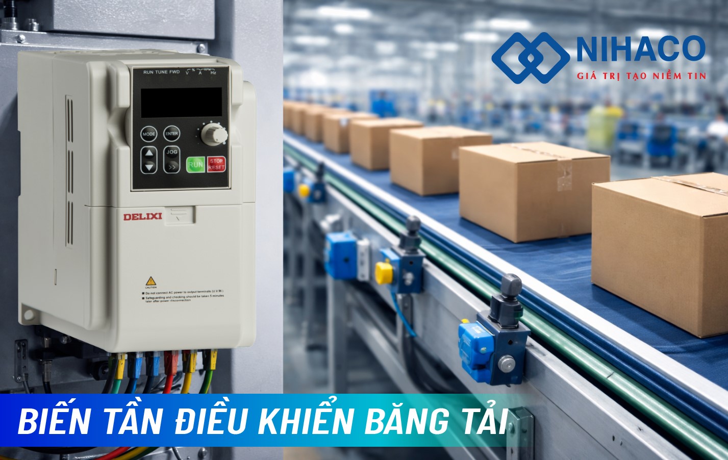 Lắp đặt biến tần cho băng tải hàng tại Hải Phòng -  Delixi Em60