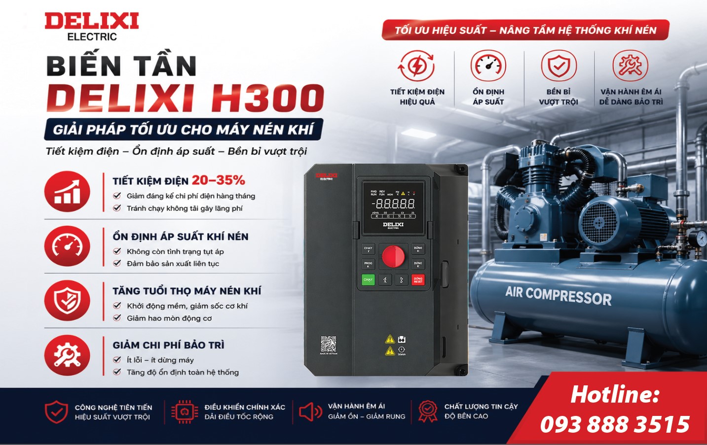 Lắp Đặt Biến Tần DELIXI H300 Cho Máy Nén Khí B&D Tại Hải Dương