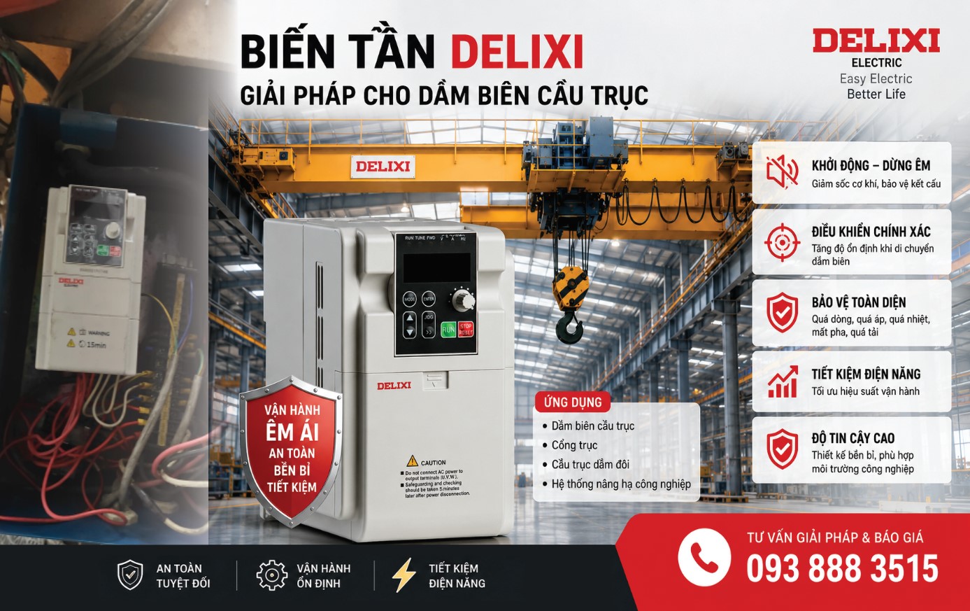 Giải Pháp Biến Tần Delixi EM60 Cho Dầm Biên Cẩu Trục