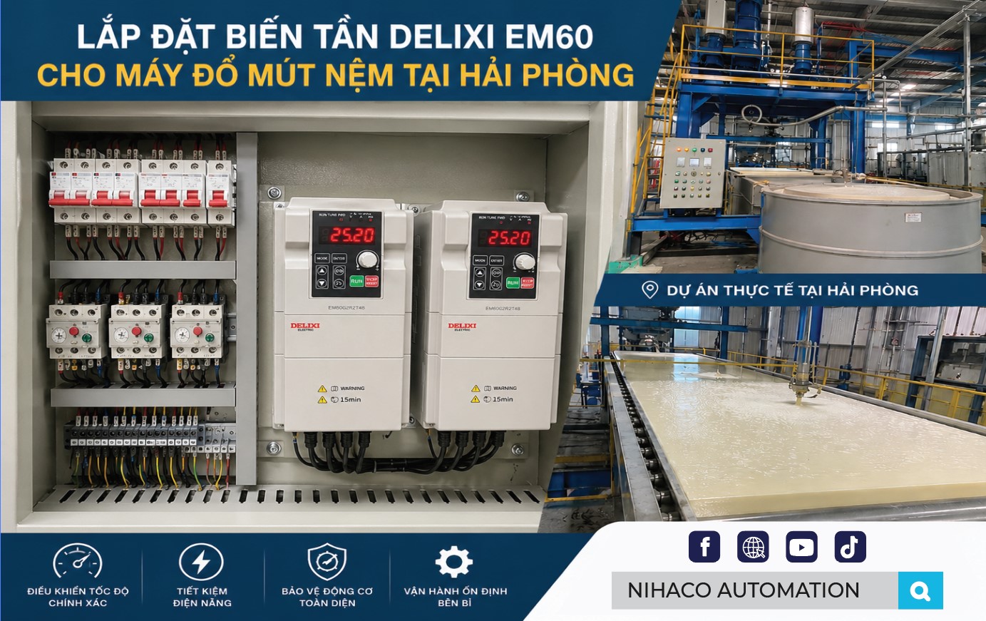 Lắp Đặt Biến Tần Delixi EM60 Cho Máy Đổ Mút Nệm Tại Hải Phòng