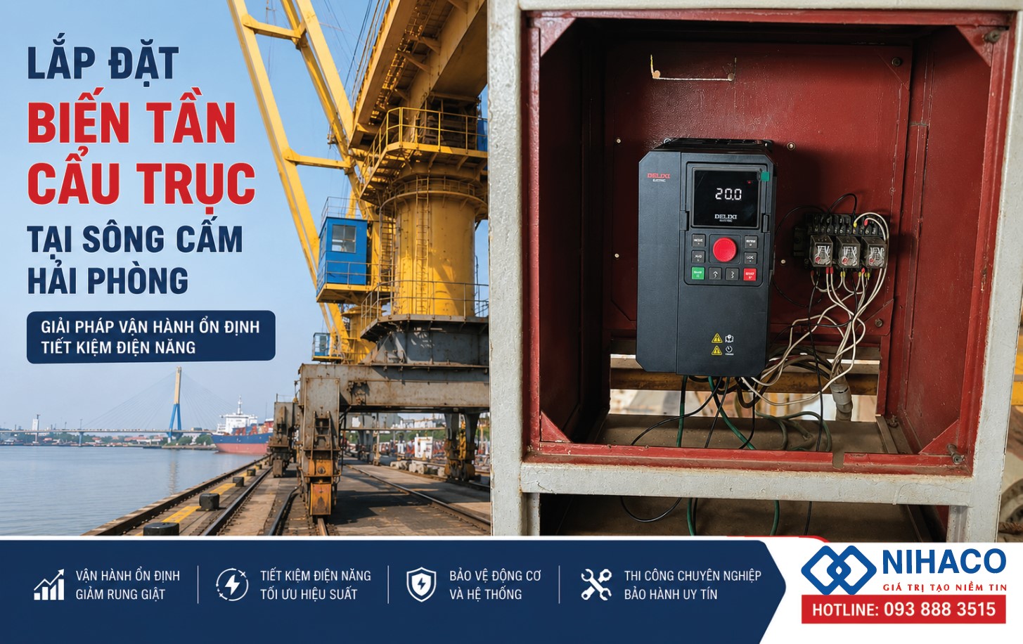 Lắp Đặt Biến Tần Cho Chân Đế Cẩu Trục Tại Sông Cấm Hải Phòng