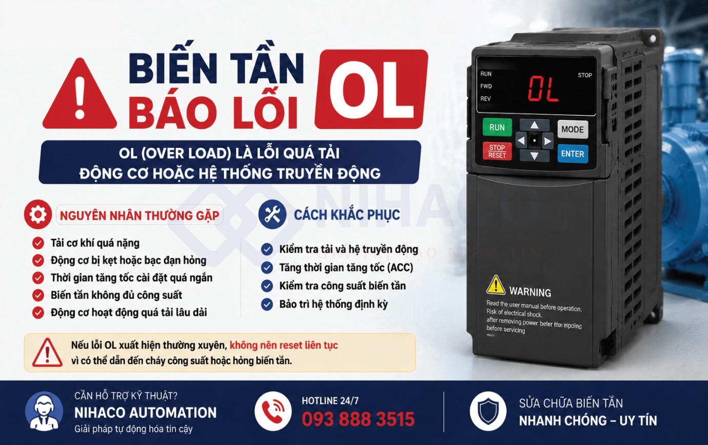 Biến tần lỗi quá tải động cơ (OL) - Nguyên nhân, kinh nghiệm khắc phục