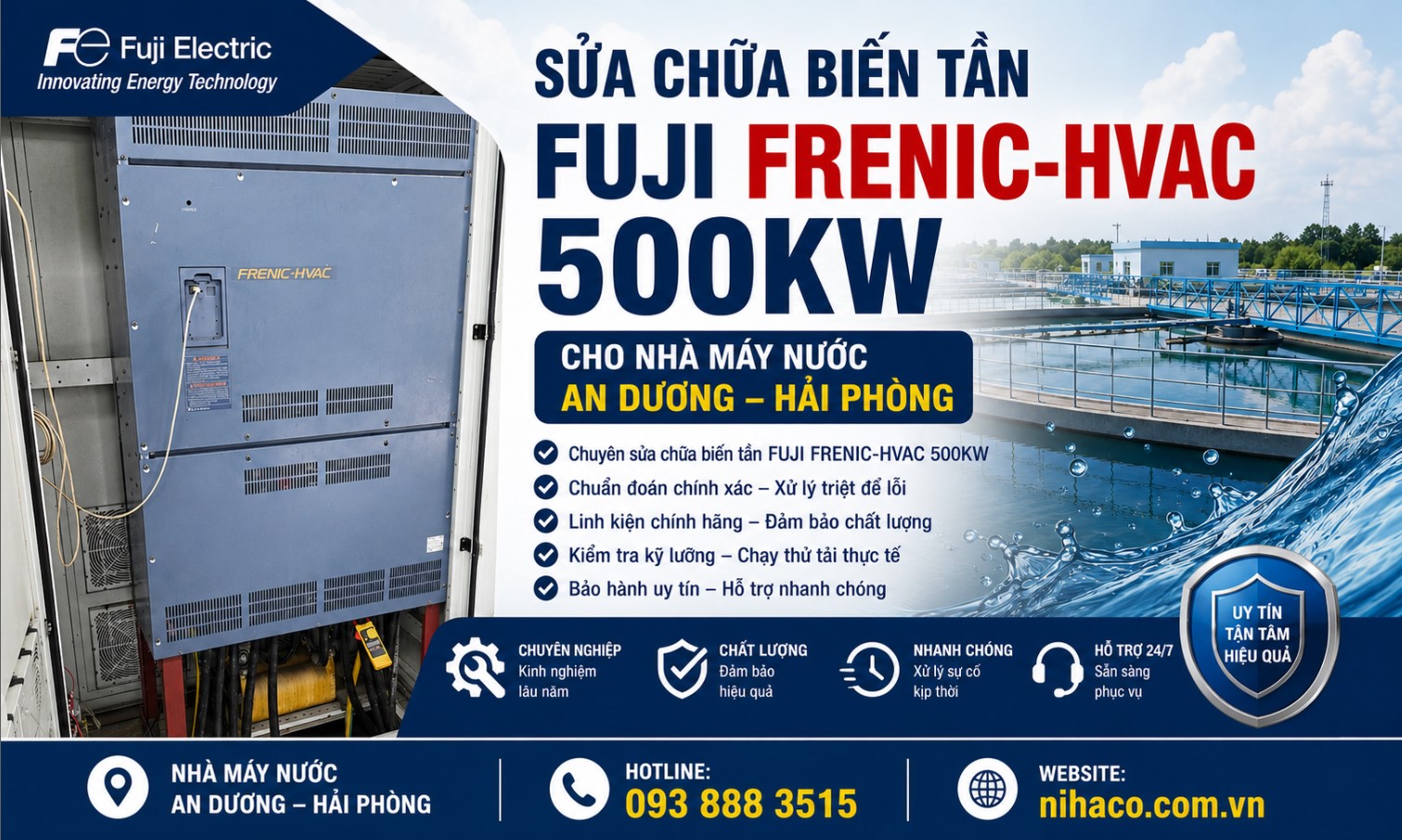 Sửa chữa biến tần FUJI FRENIC-HVAC 500KW cho nhà máy nước AN DƯƠNG – HẢI PHÒNG